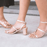 woman wearing ELEGANT Rose Gold Block Heels 2